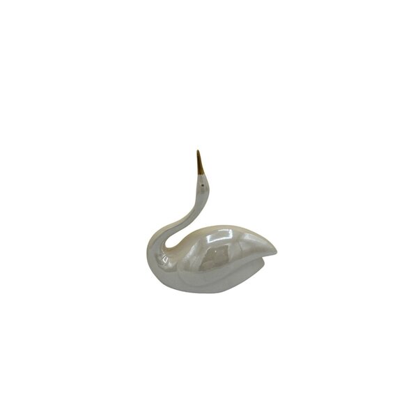 Ring Holder Vtg Ceramic Swan White Opalescent Gold Beak Vanity Kitchen Figurine - Picture 2 of 7